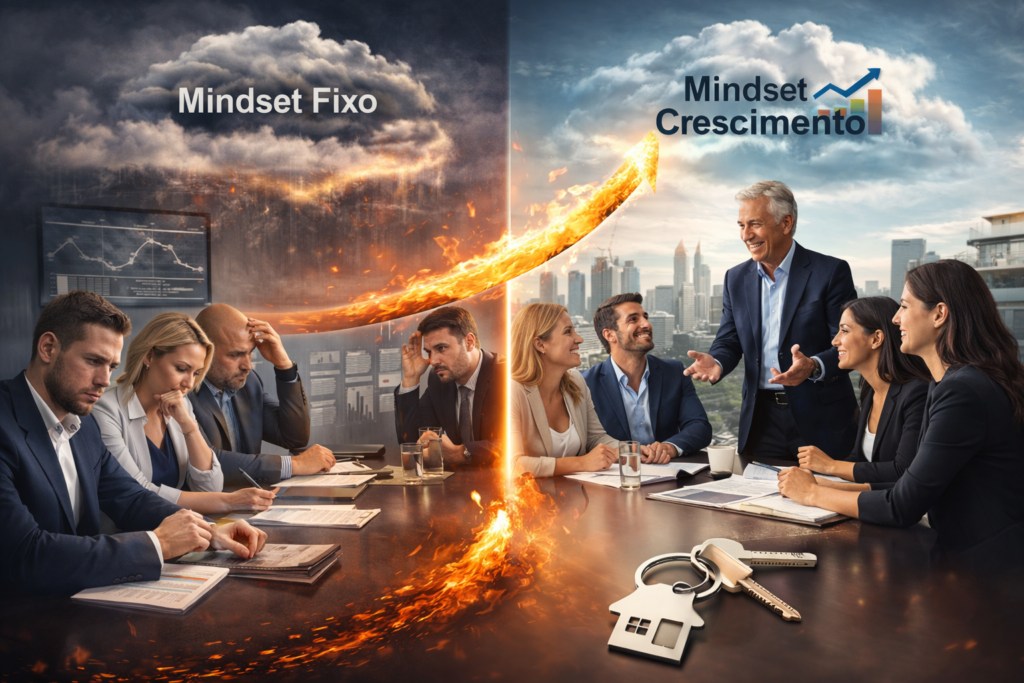 liderança no setor imobiliário com equipe de corretores em ambiente de crescimento e alta performance